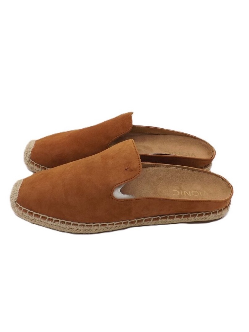 Vionic Tan Suede Mules Santorini square toe Carmel suede 7.5 worn once $190